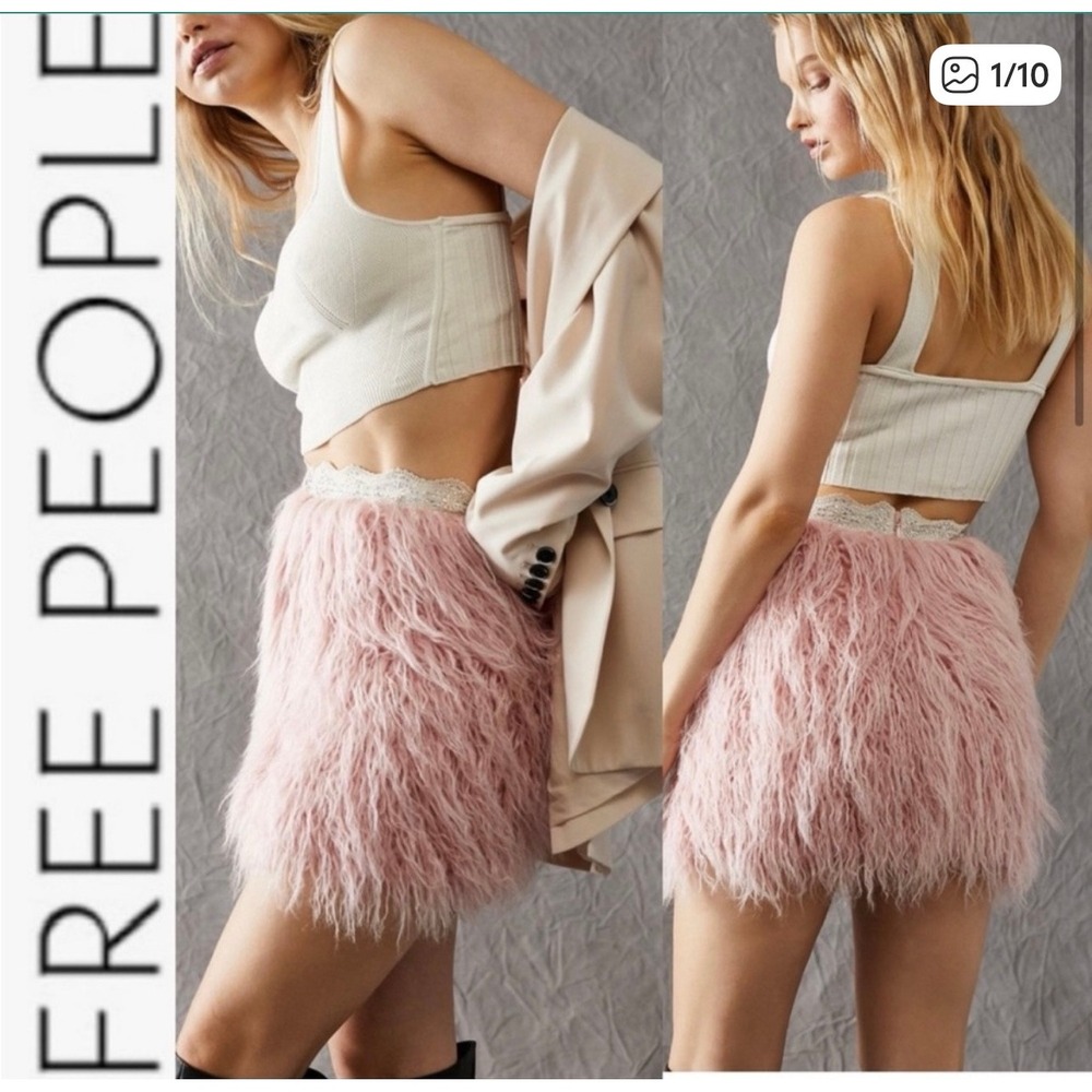 Free People Party Time Pink Mini Skirt Rhinestone Waistband NWT Size M‎